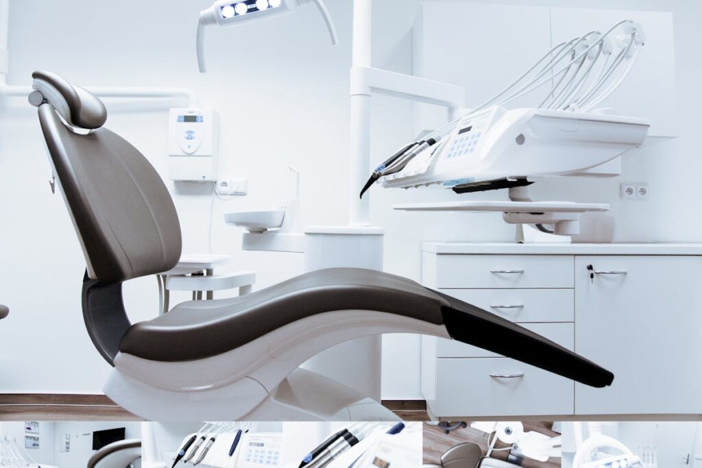 Black and White Dentist Chair and Equipment